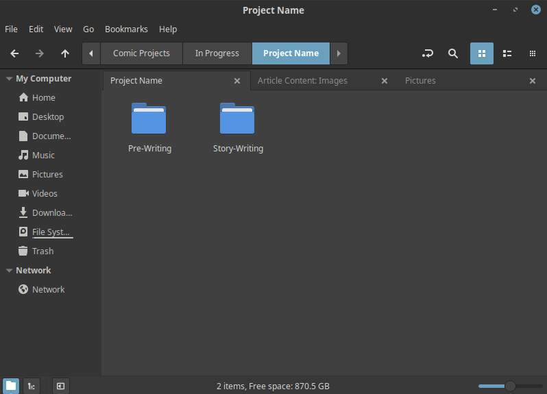 Adding the Pre-Writing and Story-Writing folders. You should move all previous files and folders inside the Project folder inside the Pre-Writing Folder.