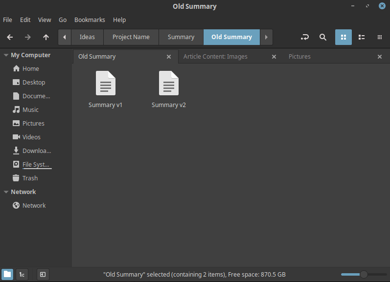 An example of how old summary file versions should be stored.
